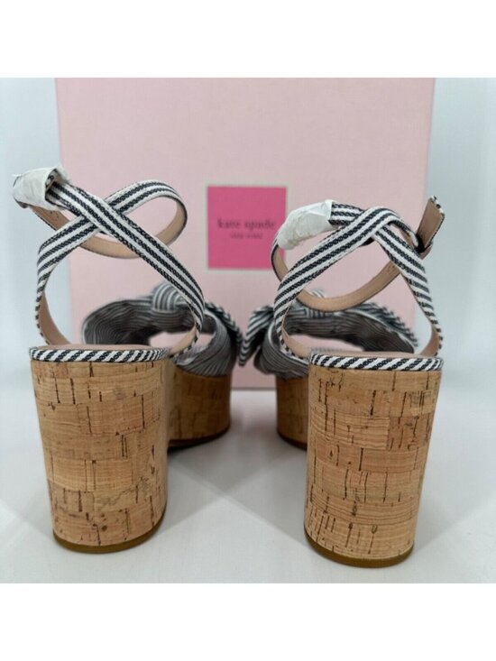 Kate Spade Julep Double Bow Platform Wedge Sandals sz 6.5 Navy Stripe Cork Ankle - Picture 7 of 11
